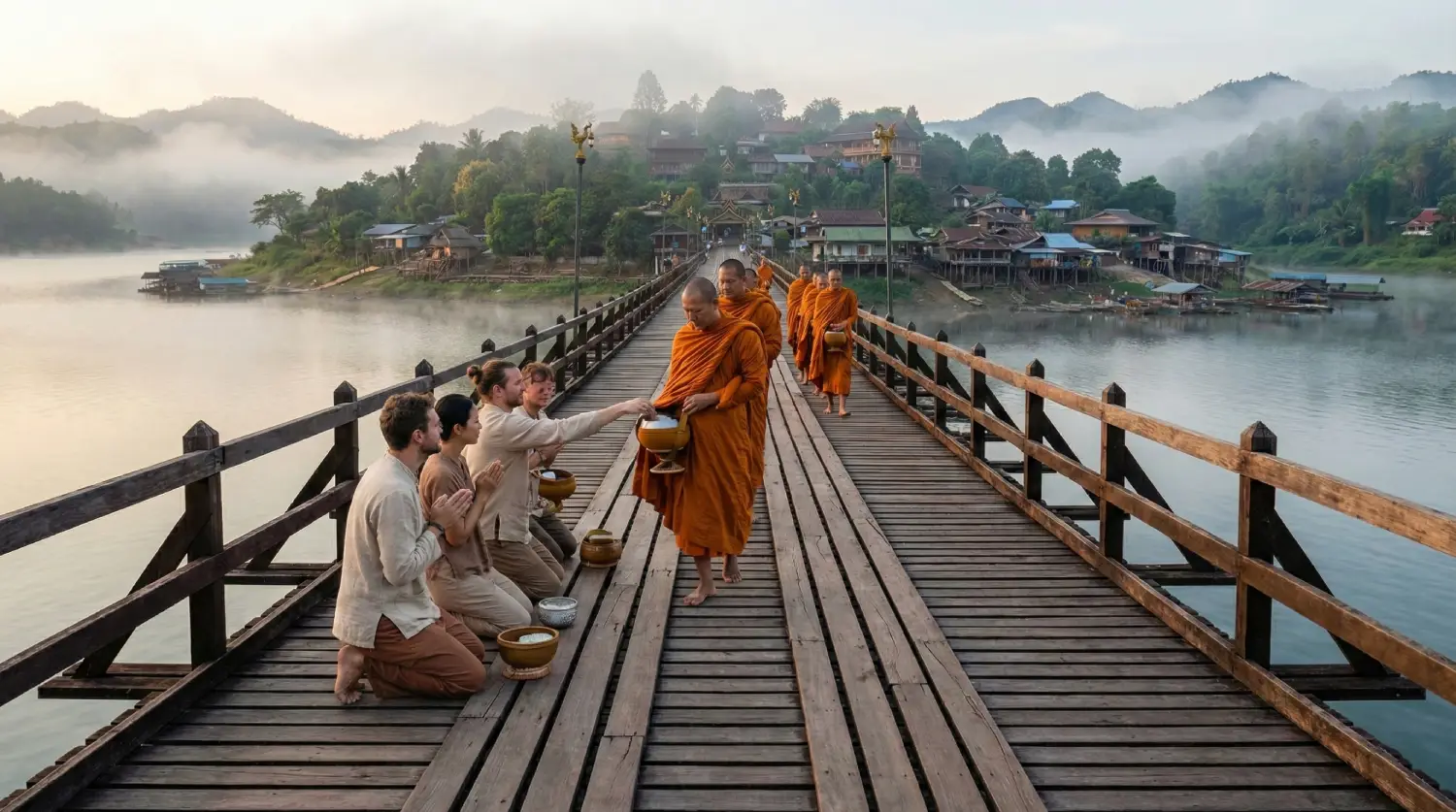 ล่องเรือเมืองบาดาล ที่วัดจมน้ำ สังขระบุรี